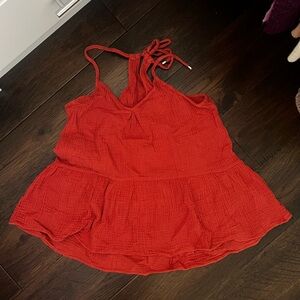 Flowy peplum brick Red Sleeveless Tiered Top